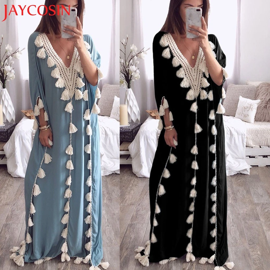 KLV Women's Bohemia Cotton Long Dress Ladies Ethnic Style Tassel Short Sleeve Beach Summer Holiday Party Dress Drop.Dec.25
KLV Women's Bohemia Cotton Long Dress Ladies Ethnic Style Tassel Short Sleeve Beach Summer Holiday Party Dress Drop.Dec.25