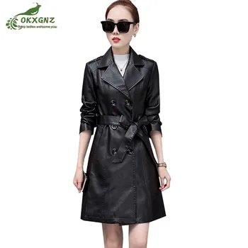New Fashion Autumn Faux Leather Coat Women's Leather Jacket Sashes Medium Long Plus size M- 5XL Outerwear women Windbreaker coat
New Fashion Autumn Faux Leather Coat Women's Leather Jacket Sashes Medium Long Plus size M- 5XL Outerwear women Windbreaker coat