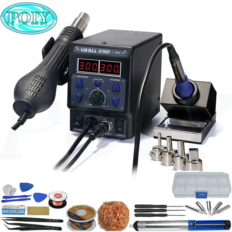 YIHUA 8786D Rework Station Digital Display Iron Soldering Stations SMD Hot Air Gun Soldering Station Welding Soldering Supplies
YIHUA 8786D Rework Station Digital Display Iron Soldering Stations SMD Hot Air Gun Soldering Station Welding Soldering Supplies