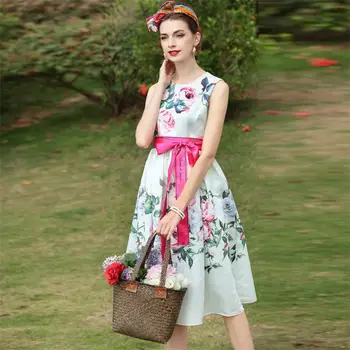 Women Summer Dress 2018 High Quality Runway O Neck Sleeveless Printed Sashes Casual Dresses NPD0686N
Women Summer Dress 2018 High Quality Runway O Neck Sleeveless Printed Sashes Casual Dresses NPD0686N