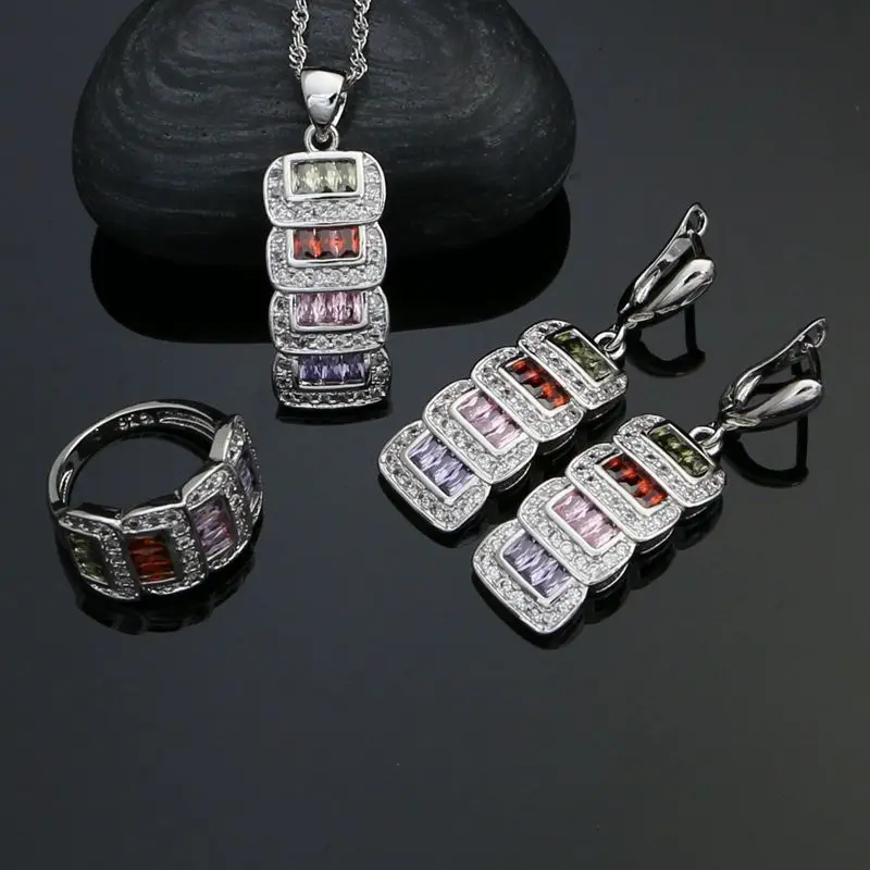 925 Sterling Silver Bridal Jewelry Sets For Women Multicolor Cubic Zirconia White Crystal Earrings Pendant Ring Necklace
925 Sterling Silver Bridal Jewelry Sets For Women Multicolor Cubic Zirconia White Crystal Earrings Pendant Ring Necklace