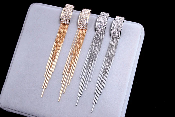 New Gold Color Long Crystal Tassel Dangle Earrings for Women Wedding Drop Earing Brinco Fashion Jewelry Gifts E1717 16