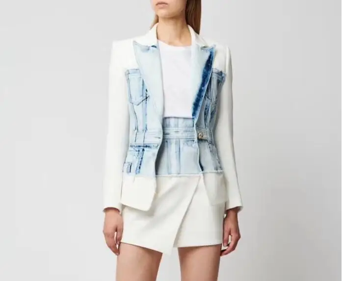 Jacket 2019 early autumn new denim stitching handmade raw edge shoulder pad suit
Jacket 2019 early autumn new denim stitching handmade raw edge shoulder pad suit