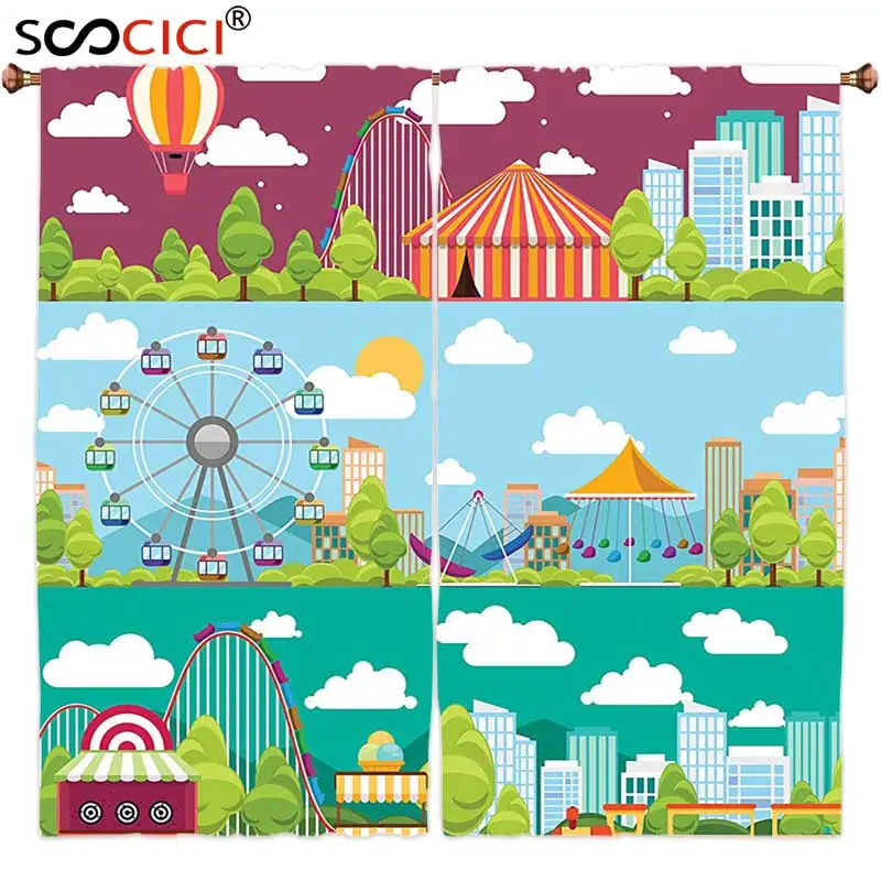 Window Curtains Treatments 2 Panels,Circus Decor Conceptual City Banners With Carousels Slides And Swings Ferris Wheel
Window Curtains Treatments 2 Panels,Circus Decor Conceptual City Banners With Carousels Slides And Swings Ferris Wheel