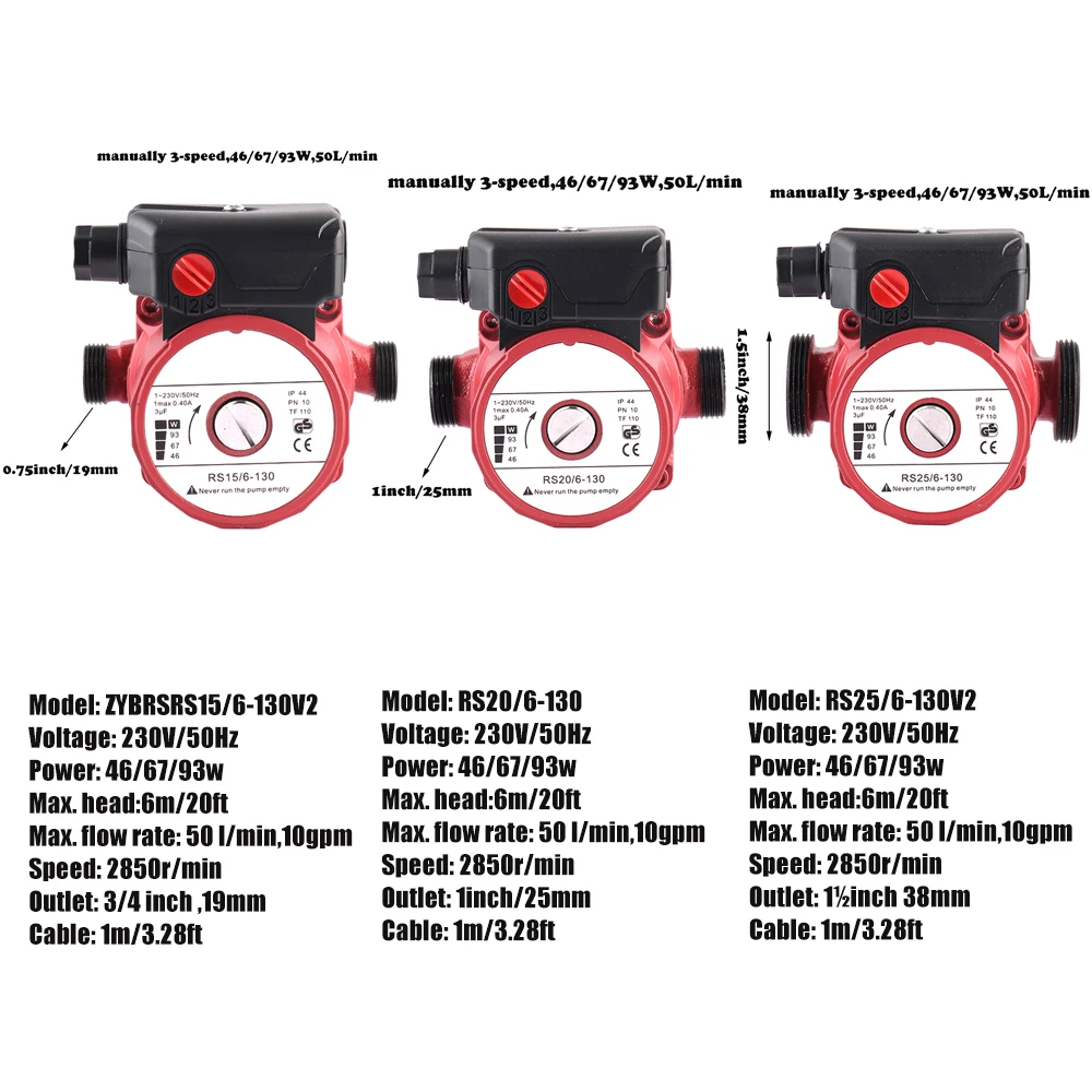 

SHYLIYU 3-Speed Automatic Shower Hot Water Booster Pump 46/67/93w Heat Pump 1" Outlet Heater Water Sprinkler Circulating Pump 6m