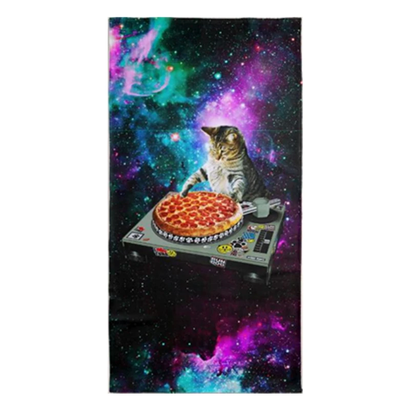 

Funny Space DJ Cat Pizza Microfiber Beach Towel Novelty Galaxy Outer Space Kitten Shower Bathroom Towels Cats Pet Birthday Gift