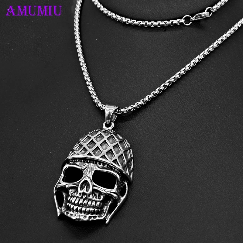 AMUMIU skull Pendant Necklace Bronze helmet head Skull Amulet Rune Men Necklace Silver Metal Fashion Punk Jewelry P032
AMUMIU skull Pendant Necklace Bronze helmet head Skull Amulet Rune Men Necklace Silver Metal Fashion Punk Jewelry P032