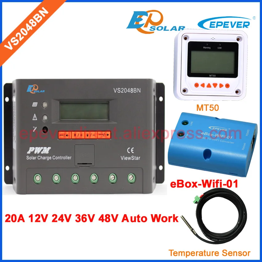 wifi connect function APP Mobile Phone and Temperature sensor VS2048BN PWM EPEVER solar charger controller 20A and MT50 Meter
wifi connect function APP Mobile Phone and Temperature sensor VS2048BN PWM EPEVER solar charger controller 20A and MT50 Meter