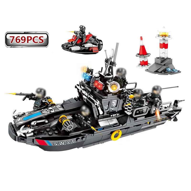 769pcs Military Series World War 2 SWAT Maritime Patrol Boat Building Blocks Figures Army Bricks Toy
769pcs Military Series World War 2 SWAT Maritime Patrol Boat Building Blocks Figures Army Bricks Toy