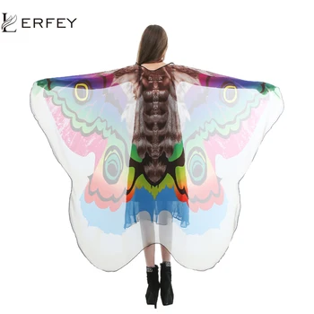 

LERFEY Women Butterfly Wings Pashmina Shawl Scarf Nymph Pixie Poncho Gradient Color Beach Chiffon Scarves Cape Accessory