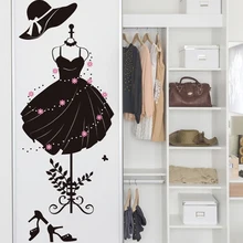 Wall-Sticker Wardrobe Shop-Decoration Living-Room Vinyl Girl's Black-Color for Formal-Dress