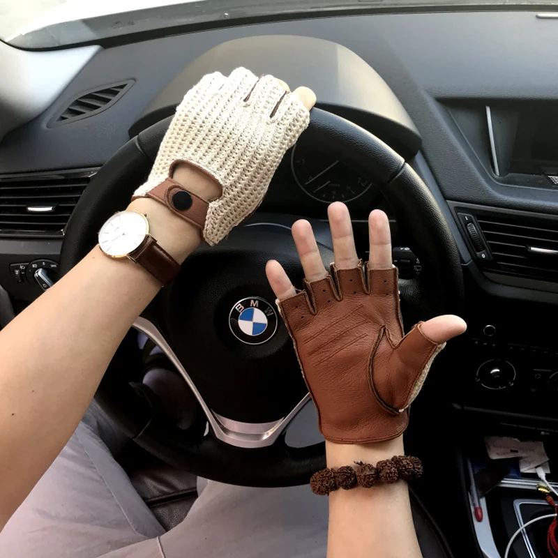 Mens Half Finger Gloves Knitted + Leather Gloves Male Summer Breathable Unlined Non-slip Driving Gloves NEW Man Leather Gloves
Mens Half Finger Gloves Knitted + Leather Gloves Male Summer Breathable Unlined Non-slip Driving Gloves NEW Man Leather Gloves
