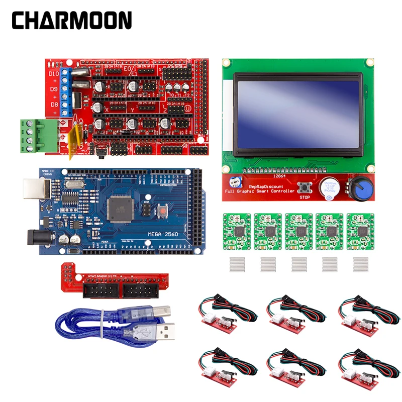 Комплект для 3D-принтера Arduino Mega 2560 R3 + контроллер RAMPS 1 4 ЖК-дисплей 12864 6 концевых