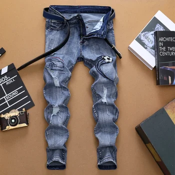 2019 Autumn winter new denim jeans men distressed ripped hole football embroidery homme blue trousers plus size 29-38 straight
2019 Autumn winter new denim jeans men distressed ripped hole football embroidery homme blue trousers plus size 29-38 straight