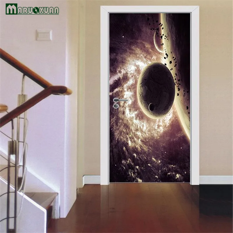 Image MARUOXUAN 3D 3D Space Plan Door Stickers Bedroom Living Room Bathroom Door Stickers Decoration Stickers Waterproof Wall Stickers