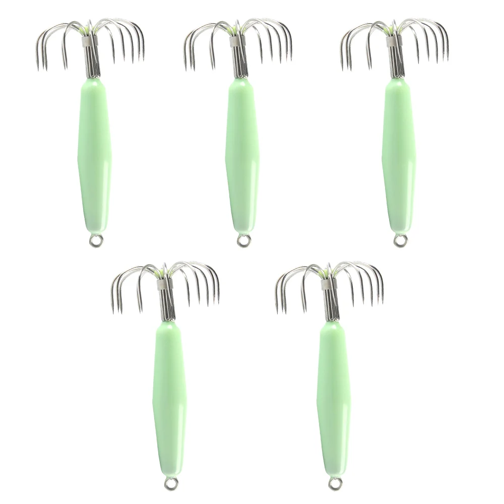5pcs/set 12/16/25/35g Hook Luminous Vivid Realistic Simulation Squid Hook Fishing Jibioneras Jig Lures with Hook 
5pcs/set 12/16/25/35g Hook Luminous Vivid Realistic Simulation Squid Hook Fishing Jibioneras Jig Lures with Hook