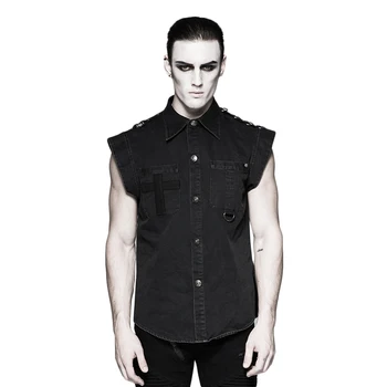 Black Two Pockets Short Sleeves Men Denim Shirts Punk Military Style Flying Sleeve Shirt Cross Pocket Casual Blouse
Black Two Pockets Short Sleeves Men Denim Shirts Punk Military Style Flying Sleeve Shirt Cross Pocket Casual Blouse
