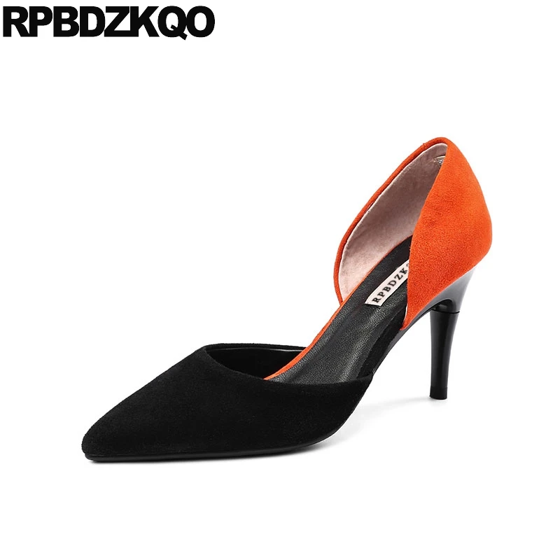 pumps genuine leather handmade orange shoes with detachable heels suede pointed toe velvet high sandals customized low thin new
pumps genuine leather handmade orange shoes with detachable heels suede pointed toe velvet high sandals customized low thin new