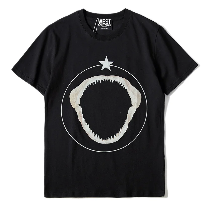 

New 2019 Men Novelty Shark Bone star Classic T Shirts T-Shirt Hip Hop Skateboard Street Cotton T-Shirts Tee Top Kenye #032