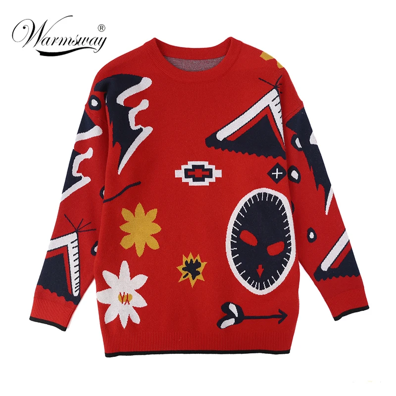 2018 New Novelty Women Autumn Winter warm Long Sleeve Fashion Cartoon Flower Monster Pullover Sweater Tops Drop Shipping  WS-060
