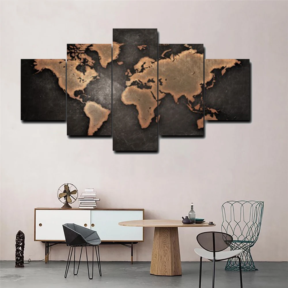 Laeacco Wall Art World Map Abstract Painting Canvas Posters and Prints 5 Pieces Pictures Living Room Office Decoration Home Deco | Дом и сад