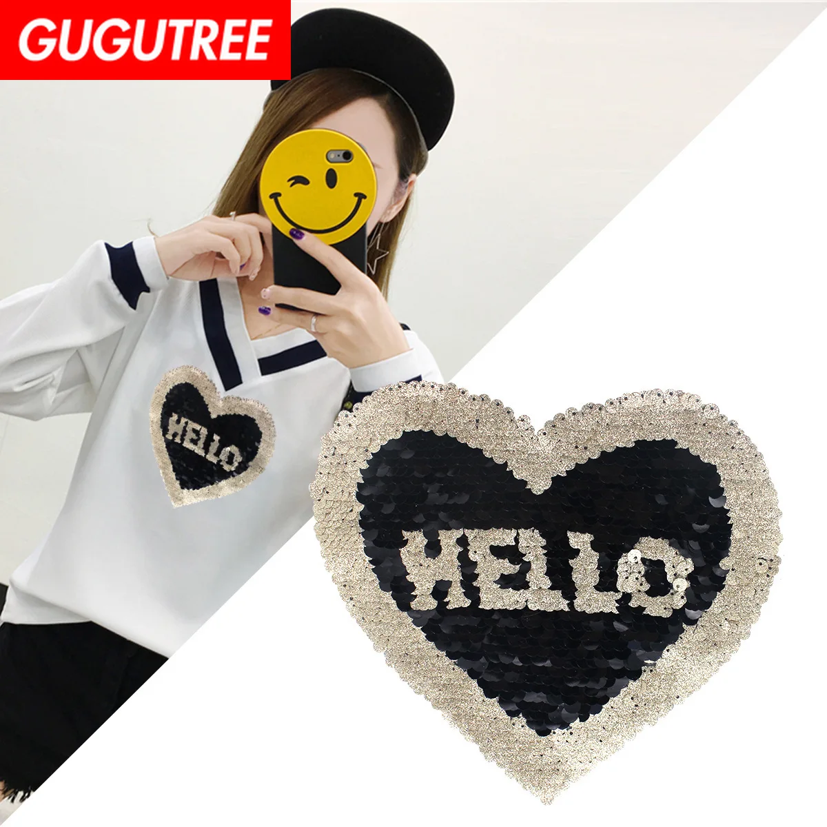 GUGUTREE embroidery Sequins big love heart patches hello patches badges applique patches for clothing XC-276
GUGUTREE embroidery Sequins big love heart patches hello patches badges applique patches for clothing XC-276