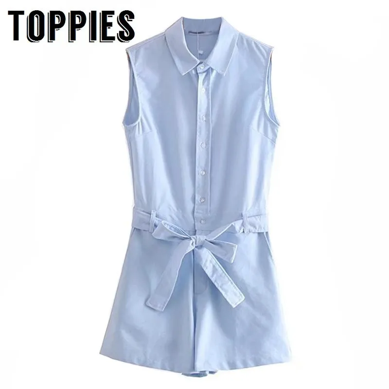 Summer Sleeveless Rompers Women Short Jumpsuits Bow Belt Lady Turn Down Collar Shirt Overalls combinaison femme
Summer Sleeveless Rompers Women Short Jumpsuits Bow Belt Lady Turn Down Collar Shirt Overalls combinaison femme