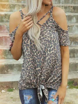 Fashion Women T-Shirt Female Leopard Printed Cold Shoulder Tees Women Tops For Summer 2019 V-Neck Tops Tee
Fashion Women T-Shirt Female Leopard Printed Cold Shoulder Tees Women Tops For Summer 2019 V-Neck Tops Tee