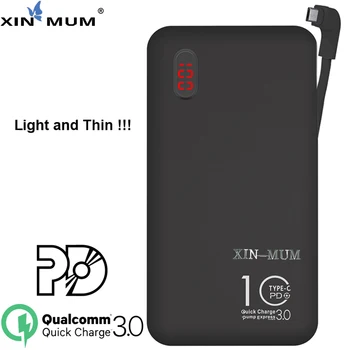 

XIN-MUM 10000mAh PD Quick Charge Power Bank Protable Charger Ultra-thin QC3.0 Fast Charge Phone Battery for iPhone X 8 Plus PC