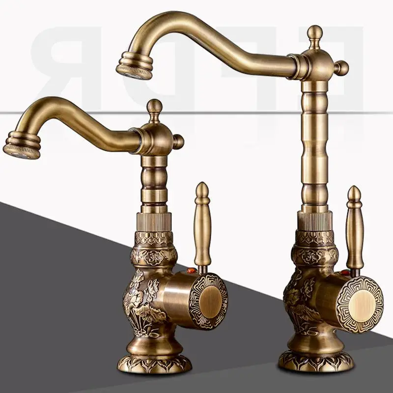 Copper European Faucet Antique Retro Rotating Vintage Carved Basin Faucets Single Handle Hole Mixer Taps Hot and Cold Water
Copper European Faucet Antique Retro Rotating Vintage Carved Basin Faucets Single Handle Hole Mixer Taps Hot and Cold Water