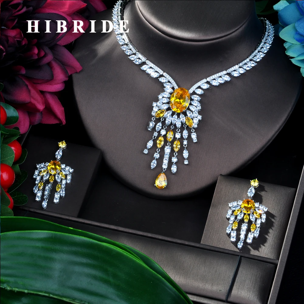 HIBRIDE Luxury Flowers Necklace Earring Set Yellow Cubic Zircon jewelry Set for women Wedding African Bridal Jewelry Sets N-151
HIBRIDE Luxury Flowers Necklace Earring Set Yellow Cubic Zircon jewelry Set for women Wedding African Bridal Jewelry Sets N-151