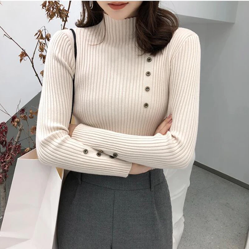 2019 Autumn Knitted Turtleneck Pullovers Sweaters Casual Soft Buttons Jumper Long Sleeve Short Korean Femme Slim-fit Sweater
2019 Autumn Knitted Turtleneck Pullovers Sweaters Casual Soft Buttons Jumper Long Sleeve Short Korean Femme Slim-fit Sweater