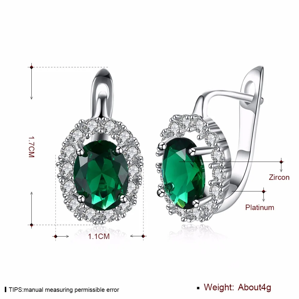 CHUKUI Trendy Silver Color Oval Green CZ Zirocn Small Huggie Hoop Earrings For Women Fashion Jewelry Wholesale (5)