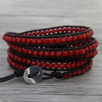 Boho 5 Wrap Bracelet gypsy Leather wrap bracelet faceted red coral beads bracelet natural stone Jewelry yoga jewelry 
Boho 5 Wrap Bracelet gypsy Leather wrap bracelet faceted red coral beads bracelet natural stone Jewelry yoga jewelry