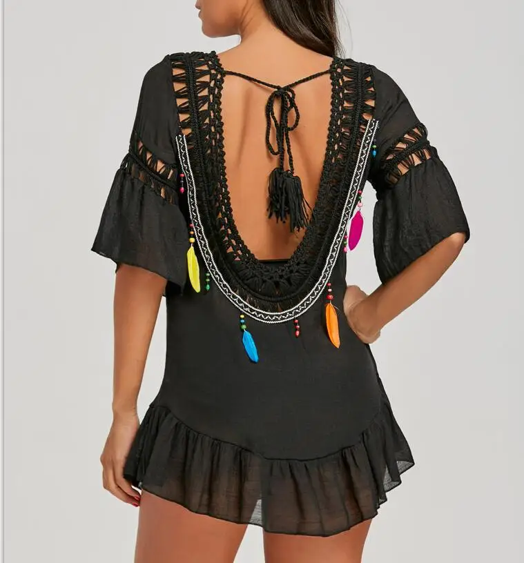 Women Sexy Flounce Open Back Fringe Cover Up Tunic Tassel Beach Cover Up Swimwear Summer Bikini Cover Up Swim Beach Dress 2019
Women Sexy Flounce Open Back Fringe Cover Up Tunic Tassel Beach Cover Up Swimwear Summer Bikini Cover Up Swim Beach Dress 2019