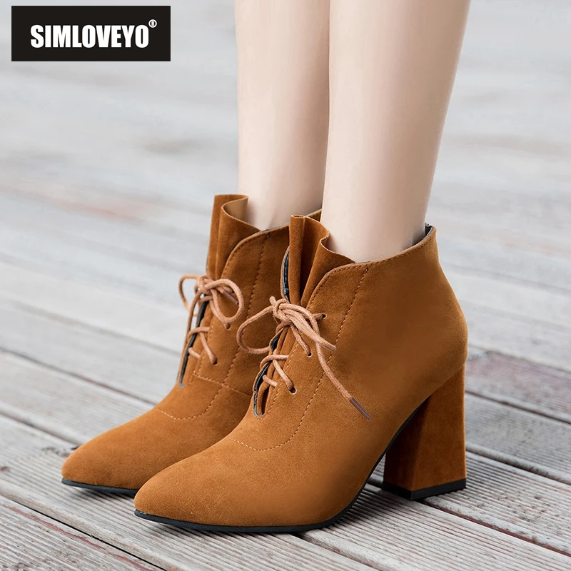 SIMELOVEYO Spring Flock Women ankle boots Thick heel Lace-up Pointed toe Shoes Women Casual Boots Mujer Botas High Heel B765
SIMELOVEYO Spring Flock Women ankle boots Thick heel Lace-up Pointed toe Shoes Women Casual Boots Mujer Botas High Heel B765