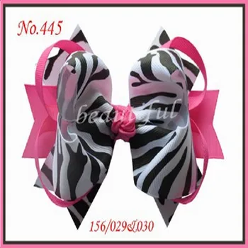 

10 pcs Good Girl Boutique 5.5 Inch D-Ring Hair Bows Clips Zebra Ribbon 270 No.
