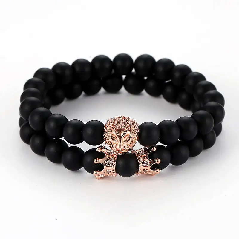 2pcs / set Natural Stone beads matte bracelet men copper Lion head CZ crown men jewelry elastic bracelets pulseiras
2pcs / set Natural Stone beads matte bracelet men copper Lion head CZ crown men jewelry elastic bracelets pulseiras