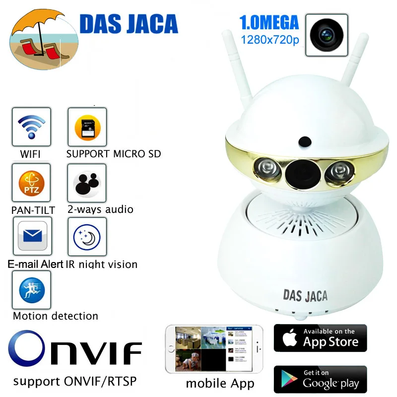 Das Jaca 1.0MEG Wireless IP Camera P2P PTZ dome Surveillance Camera 720P HD WIFI Camera Infrared Night Home Security network cam
Das Jaca 1.0MEG Wireless IP Camera P2P PTZ dome Surveillance Camera 720P HD WIFI Camera Infrared Night Home Security network cam