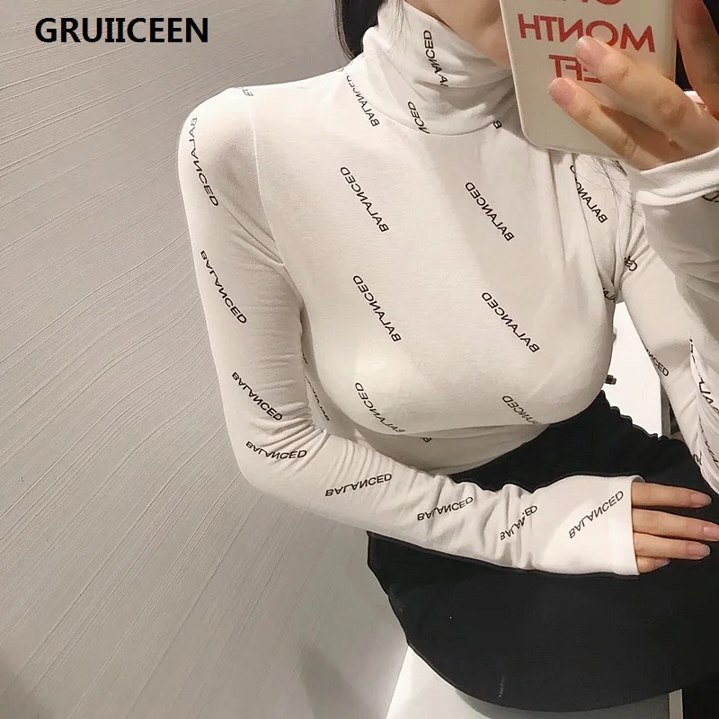 GRUIICEEN брендовые новые модные с принтом букв футболка длинным рукавом для женщин