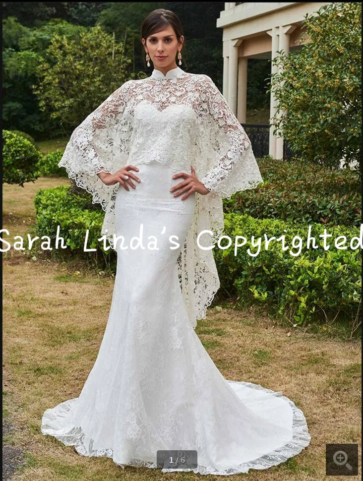 2017 white modest with lace jackets mermaid wedding dress high neck court train two piece elegant wedding gowns hot sale
2017 white modest with lace jackets mermaid wedding dress high neck court train two piece elegant wedding gowns hot sale