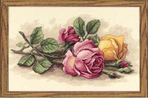CS-1935 Cross Stitch Kit Roses Red and Yellow Rose Flower Flowers