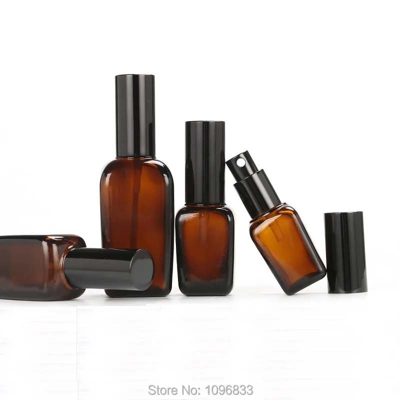 Essential Oil Bottles Square Amber Bottle Black Cap Spray lotion Pump 30ML 50ML 100ML