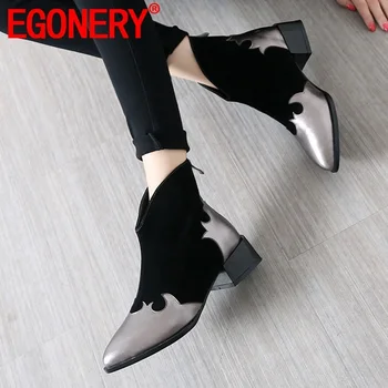 EGONERY woman shoes 2019 new fashion sexy pointed toe mixed colors genuine leather ankle boots outside mid heels zip black shoes
EGONERY woman shoes 2019 new fashion sexy pointed toe mixed colors genuine leather ankle boots outside mid heels zip black shoes