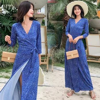 Summer Knit Blue Print Dress for Women 2019Boho V-neck Long Sleeve High Waist Split Fork Sexy Seaside Beach Party Dress Vestidos
Summer Knit Blue Print Dress for Women 2019Boho V-neck Long Sleeve High Waist Split Fork Sexy Seaside Beach Party Dress Vestidos