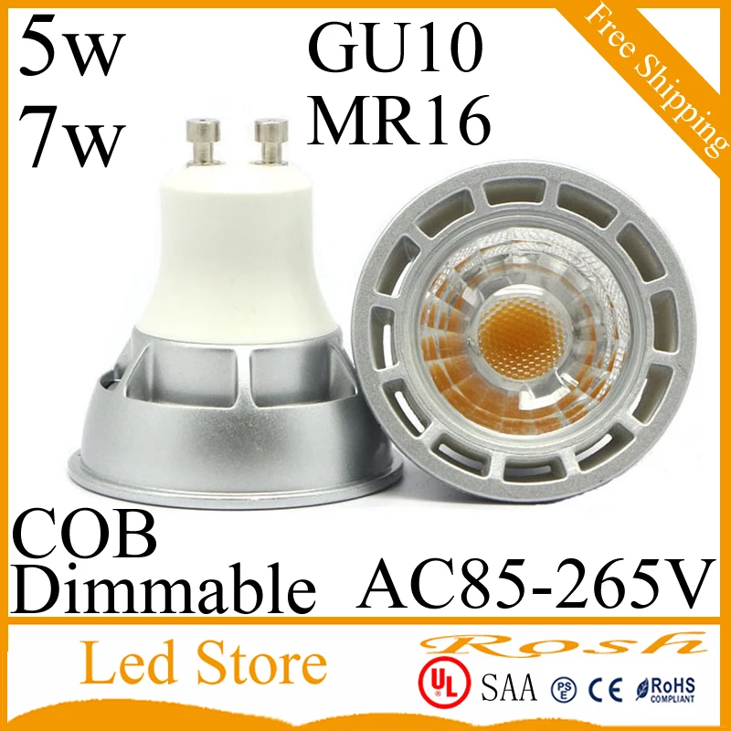 10pcs/Lot COB GU10 5W 7W Dimmable MR16 12V LED Spotlight bulb Warm / Cool white E27 lamp 60 beam angle light CE UL SAA | Лампы и