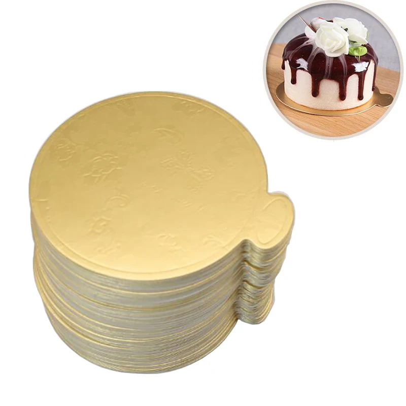 

100pcs/Set Round Mousse Cake Boards Gold Paper Cupcake Dessert Displays Tray Wedding Birthday Cake Pastry Decorative Kit