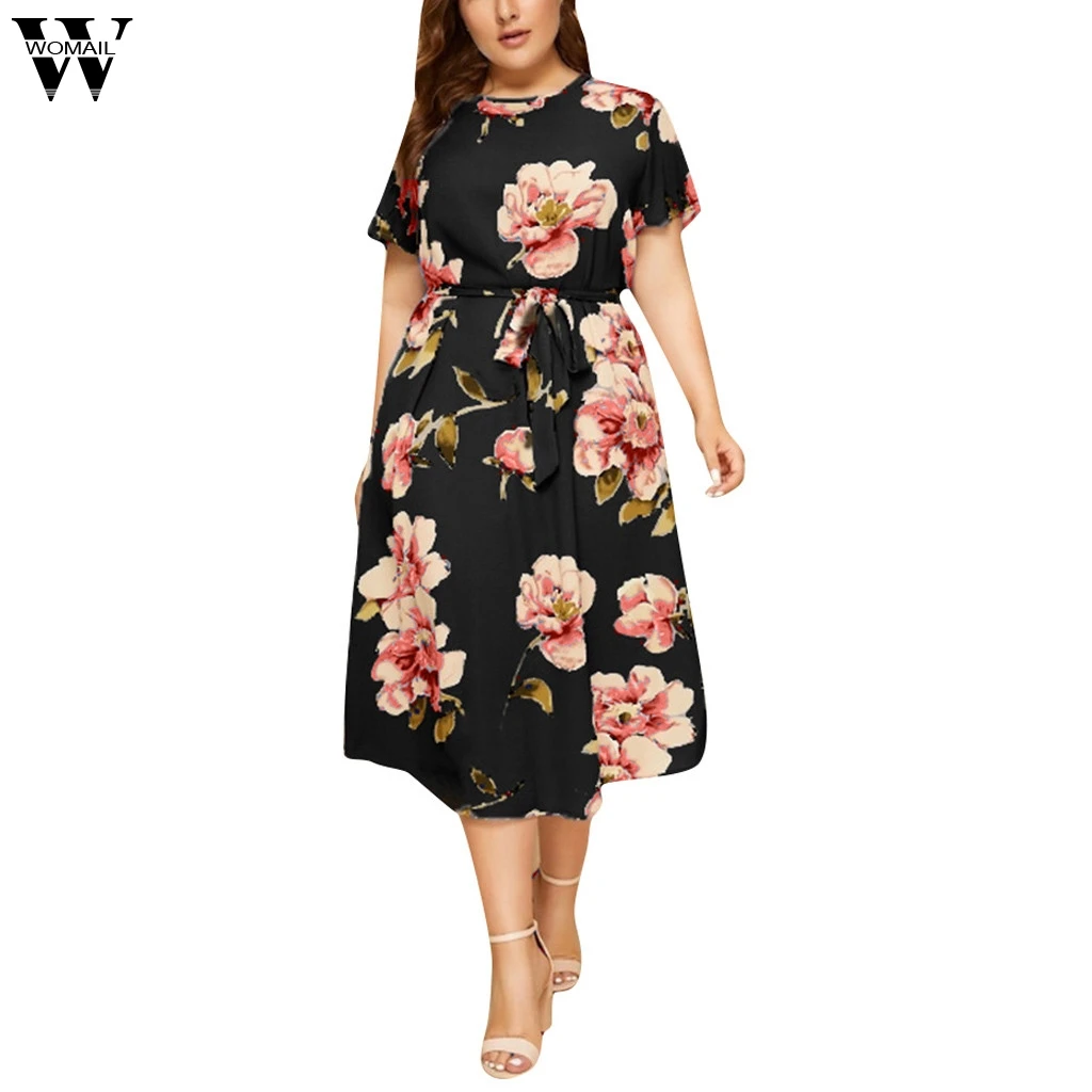 Womail L-5XL Women's Casual Dress Plus Size Vestidos O-Neck Short Sleeve Flower Print Waist Strap Dress For Ladies JL19 Vestidos
Womail L-5XL Women's Casual Dress Plus Size Vestidos O-Neck Short Sleeve Flower Print Waist Strap Dress For Ladies JL19 Vestidos