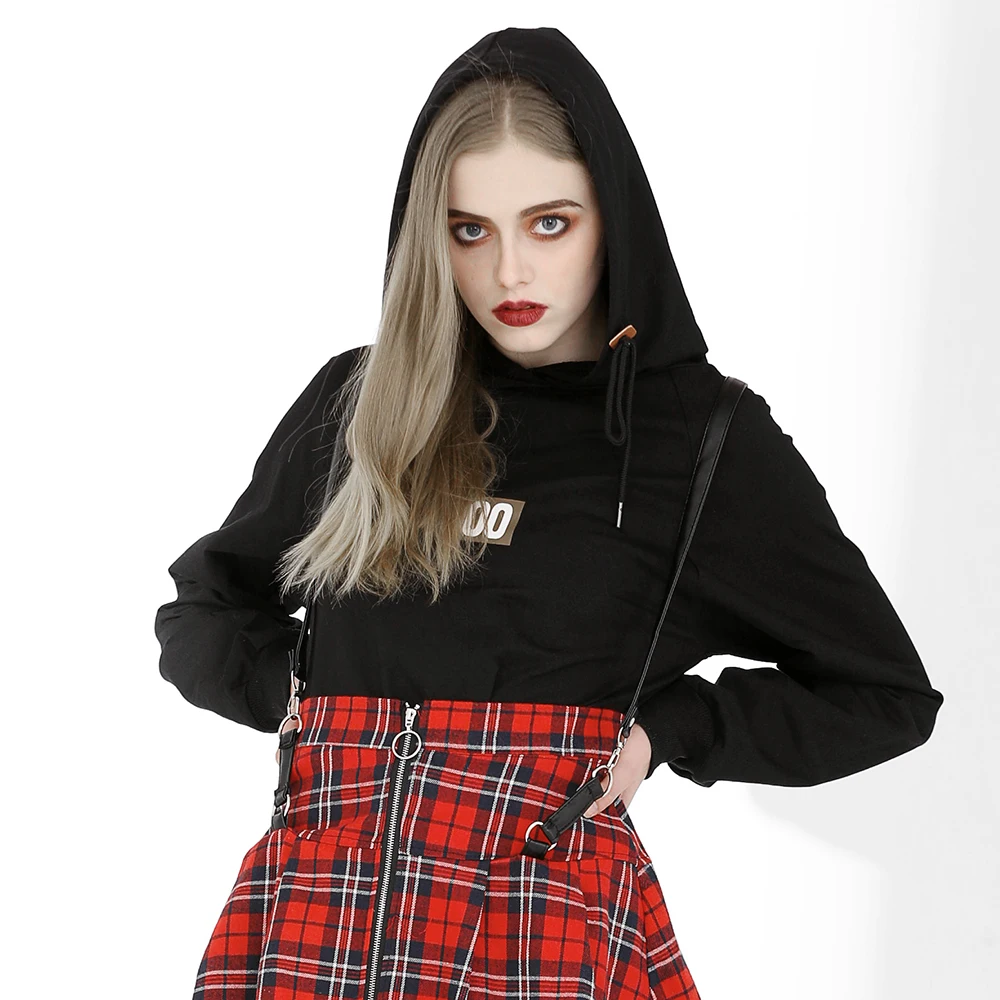 Punk Women Black Long Sleeve Hooded With Hat Letter Printed Drawstring Crop Top Sweatshirt Hoodies
Punk Women Black Long Sleeve Hooded With Hat Letter Printed Drawstring Crop Top Sweatshirt Hoodies