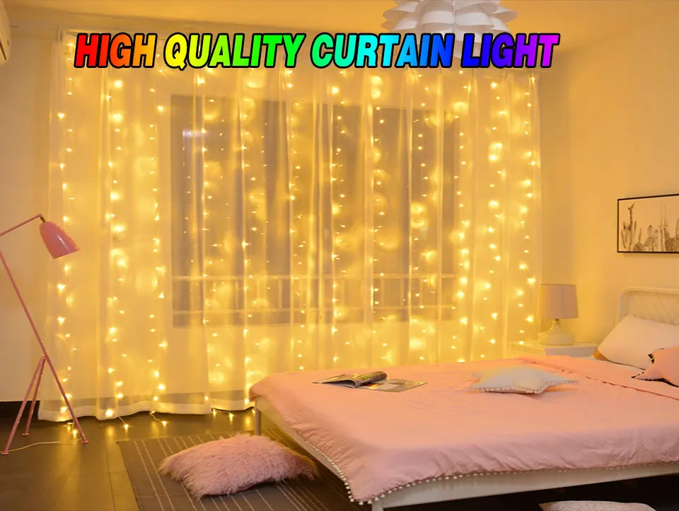 300LEDs Christmas Holiday Lighting 3X3 Meters 18W IP44 Waterproof Xmas Garden Garland Indoor Bedroom Curtain Decoration Lamps (1)